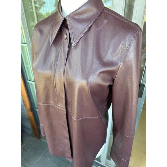 Nanushka by Naum Vegan Leather Button up shirt Size XS in Merlot Luxury Designer - Picture 7 of 8